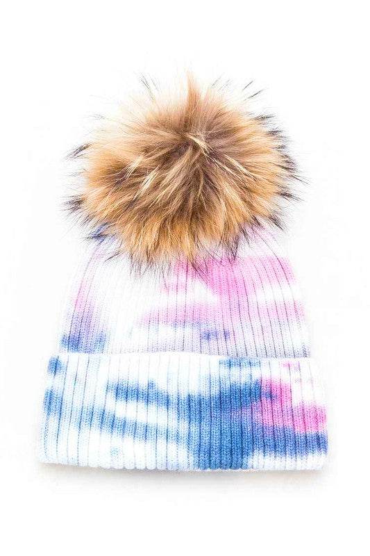 Large Genuine Fur Pom Tie Dyed Beanie - Shop Style & More | Fresh Looks, Everyday Deals & Free Shipping