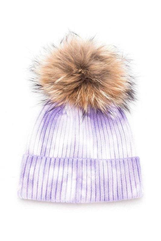 Large Genuine Fur Pom Tie Dyed Beanie - Shop Style & More | Fresh Looks, Everyday Deals & Free Shipping