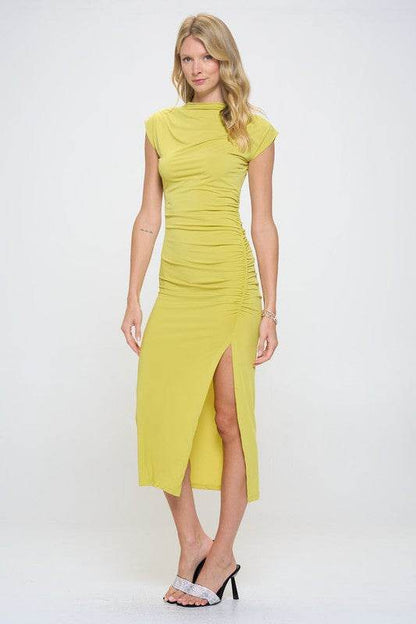 Made in USA Sleeveless Ruched Dress with Slit - Shop Style & More | Fresh Looks, Everyday Deals & Free Shipping