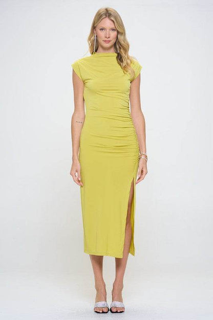 Made in USA Sleeveless Ruched Dress with Slit - Shop Style & More | Fresh Looks, Everyday Deals & Free Shipping