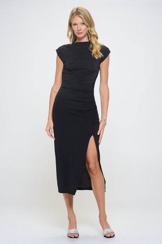 Made in USA Sleeveless Ruched Dress with Slit - Shop Style & More | Fresh Looks, Everyday Deals & Free Shipping