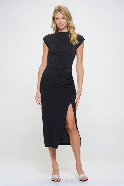 Made in USA Sleeveless Ruched Dress with Slit - Shop Style & More | Fresh Looks, Everyday Deals & Free Shipping
