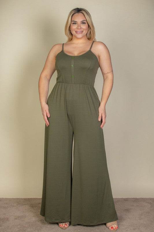 Plus Size Button Front Wide Leg Jumpsuit - Shop Style & More | Fresh Looks, Everyday Deals & Free Shipping