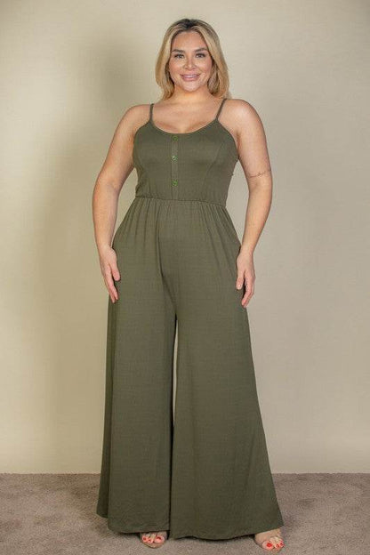 Plus Size Button Front Wide Leg Jumpsuit - Shop Style & More | Fresh Looks, Everyday Deals & Free Shipping