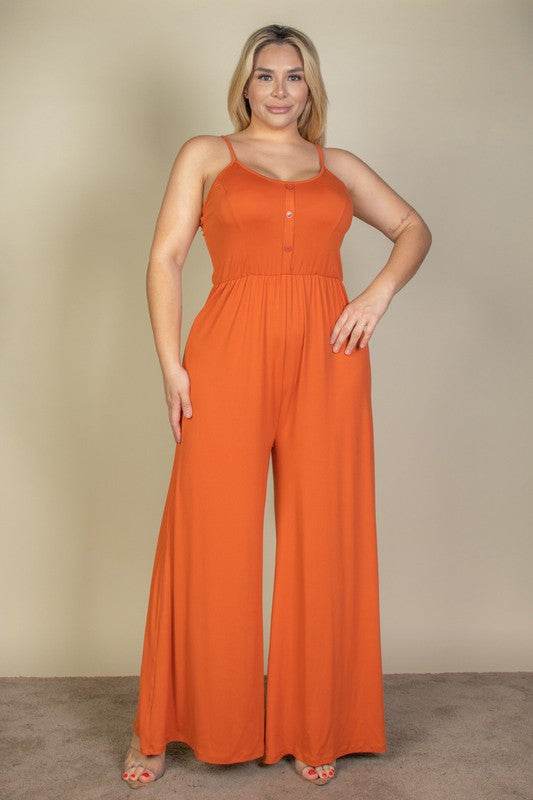 Plus Size Button Front Wide Leg Jumpsuit - Shop Style & More | Fresh Looks, Everyday Deals & Free Shipping