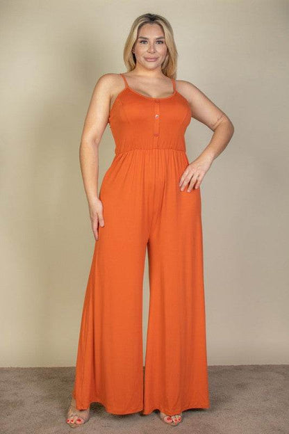 Plus Size Button Front Wide Leg Jumpsuit - Shop Style & More | Fresh Looks, Everyday Deals & Free Shipping
