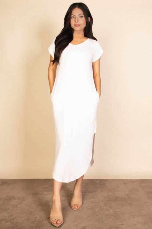 Hidden Pocket Batwing Sleeve V Neck Long Dress - Shop Style & More | Fresh Looks, Everyday Deals & Free Shipping