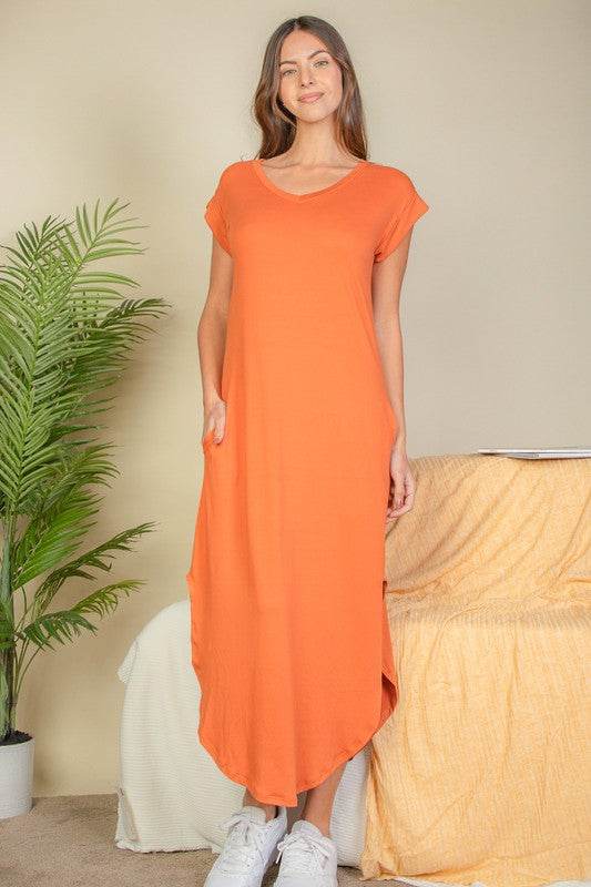 Hidden Pocket Batwing Sleeve V Neck Long Dress - Shop Style & More | Fresh Looks, Everyday Deals & Free Shipping