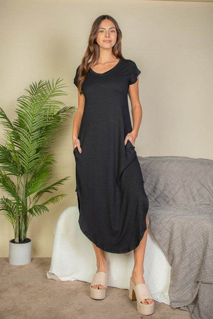 Hidden Pocket Batwing Sleeve V Neck Long Dress - Shop Style & More | Fresh Looks, Everyday Deals & Free Shipping