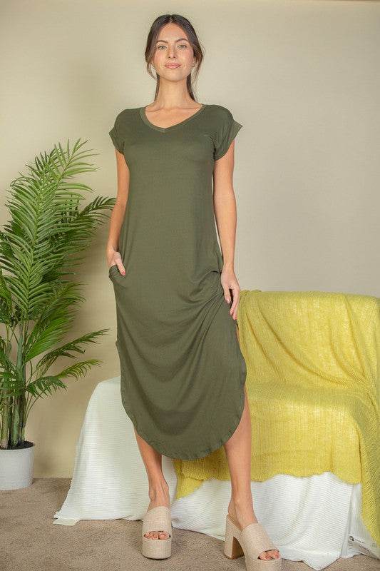 Hidden Pocket Batwing Sleeve V Neck Long Dress - Shop Style & More | Fresh Looks, Everyday Deals & Free Shipping