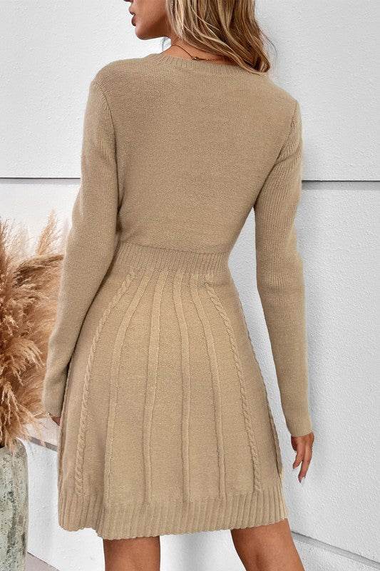 Knit Cross Strip Self Fit Solid Sweater Dress - Shop Style & More | Fresh Looks, Everyday Deals & Free Shipping