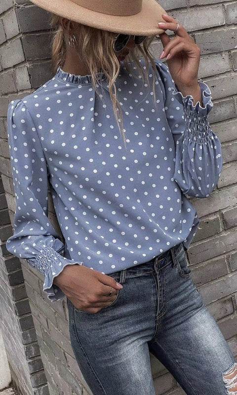 Polka Dot Print Lantern Sleeve Blouse - Shop Style & More | Fresh Looks, Everyday Deals & Free Shipping