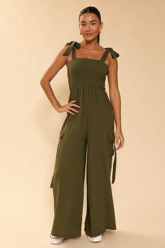 Smocked wide leg cargo jumpsuit - Shop Style & More | Fresh Looks, Everyday Deals & Free Shipping