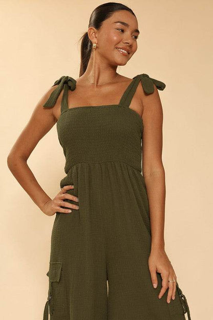 Smocked wide leg cargo jumpsuit - Shop Style & More | Fresh Looks, Everyday Deals & Free Shipping