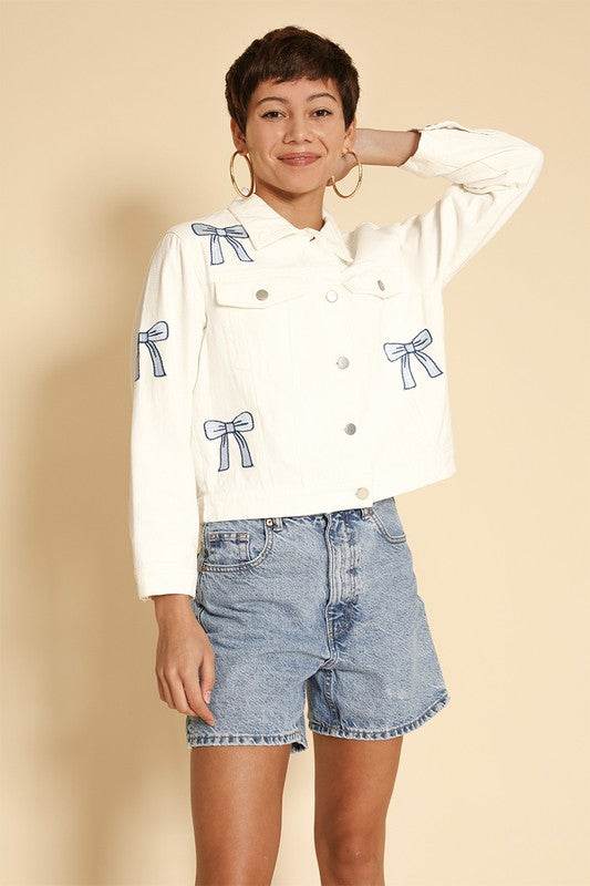 Embroidered bow denim jacket - Shop Style & More | Fresh Looks, Everyday Deals & Free Shipping