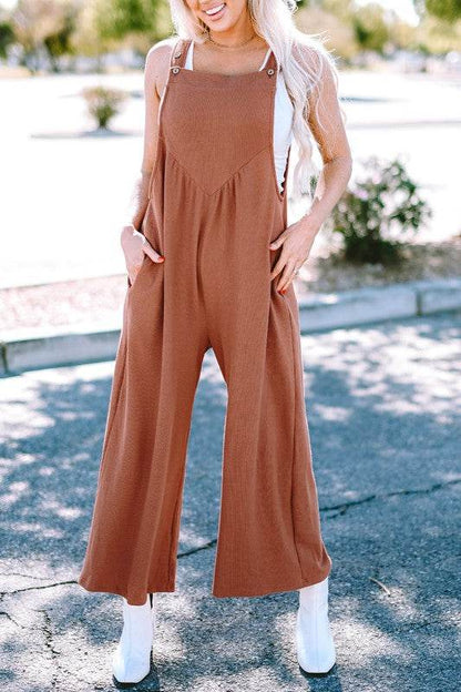 Flame Textured Buttoned Ruched Wide Leg Jumpsuit - Shop Style & More | Fresh Looks, Everyday Deals & Free Shipping