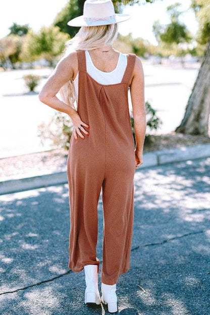 Flame Textured Buttoned Ruched Wide Leg Jumpsuit - Shop Style & More | Fresh Looks, Everyday Deals & Free Shipping
