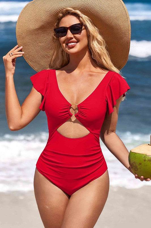 Ruffle O-Ring Cutout One Piece Bathing Suit - Shop Style & More | Fresh Looks, Everyday Deals & Free Shipping