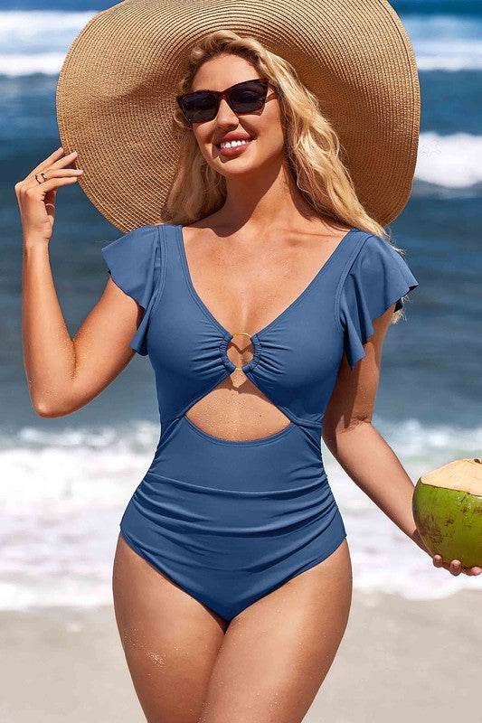 Ruffle O-Ring Cutout One Piece Bathing Suit - Shop Style & More | Fresh Looks, Everyday Deals & Free Shipping