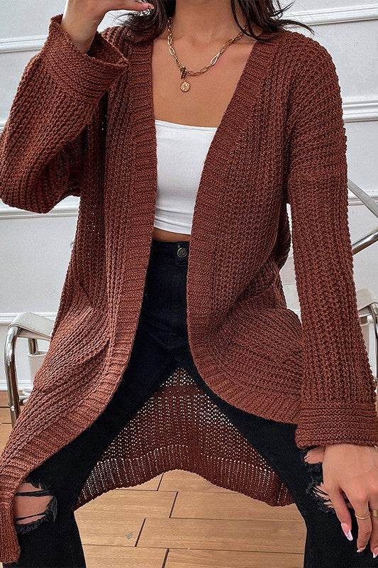 Brown Dual Pocket Drop Shoulder Duster Cardigan - Shop Style & More | Fresh Looks, Everyday Deals & Free Shipping