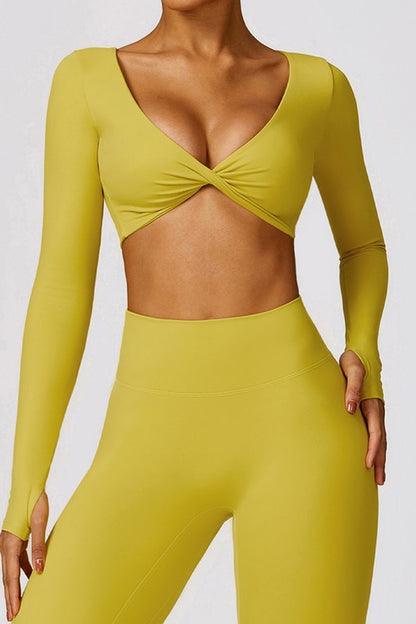 Quick-drying tight-fitting long-sleeved yoga bra Yellow Sports Bras