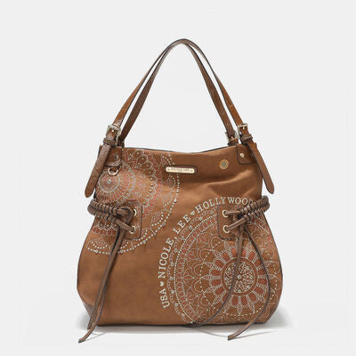 Nicole Lee USA Side Braided Tassel Inlaid Rhinestone Embroidery Hobo Bag Brown One Size Bags