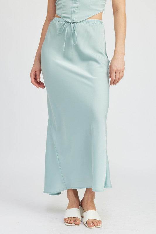 TIE FRONT SATIN MIDI SKIRT - Shop Style & More | Fresh Looks, Everyday Deals & Free Shipping