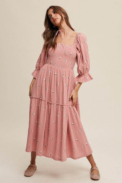 Ditzy Floral Embroidery Puff Sleeve Maxi Dress - Shop Style & More | Fresh Looks, Everyday Deals & Free Shipping
