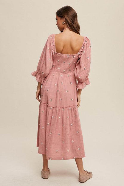 Ditzy Floral Embroidery Puff Sleeve Maxi Dress - Shop Style & More | Fresh Looks, Everyday Deals & Free Shipping