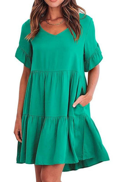 Solid Color V Neck Tiered Dress - Shop Style & More | Fresh Looks, Everyday Deals & Free Shipping