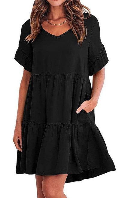 Solid Color V Neck Tiered Dress - Shop Style & More | Fresh Looks, Everyday Deals & Free Shipping