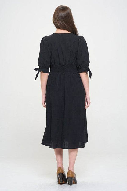 PLUS 3/4 PUFF SLV TEXTURED BUTTON DOWN MIDI DRESS - Shop Style & More | Fresh Looks, Everyday Deals & Free Shipping