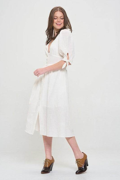 PLUS 3/4 PUFF SLV TEXTURED BUTTON DOWN MIDI DRESS - Shop Style & More | Fresh Looks, Everyday Deals & Free Shipping