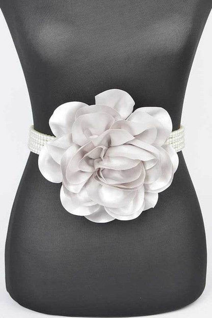 Oversize Satin Flower Pearl Strand Elastic Belt - Shop Style & More | Fresh Looks, Everyday Deals & Free Shipping