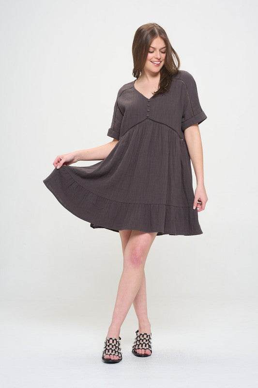 PLUS SIZE SHORT SLV BUTTON DOWN V-NECK SHORT DRESS - Shop Style & More | Fresh Looks, Everyday Deals & Free Shipping