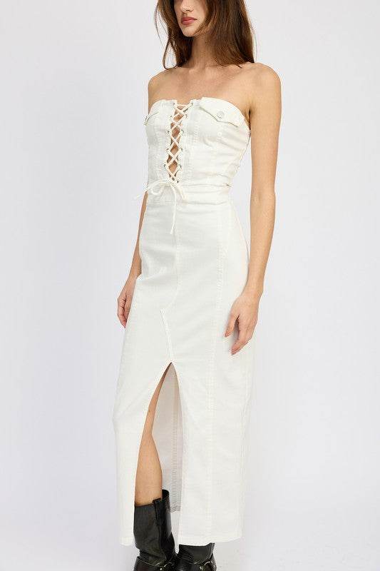 LACE UP CORSET DRESS WITH FRONT SLIT - Shop Style & More | Fresh Looks, Everyday Deals & Free Shipping