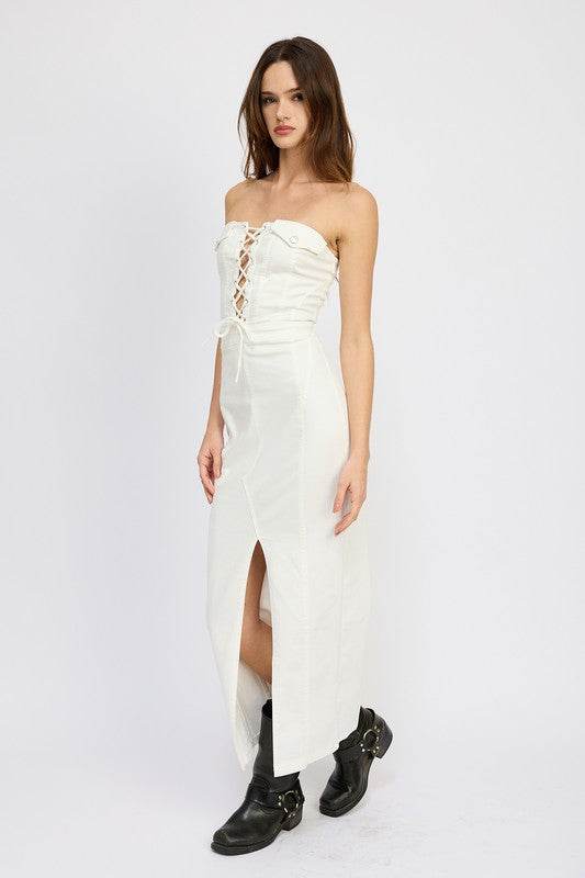 LACE UP CORSET DRESS WITH FRONT SLIT - Shop Style & More | Fresh Looks, Everyday Deals & Free Shipping