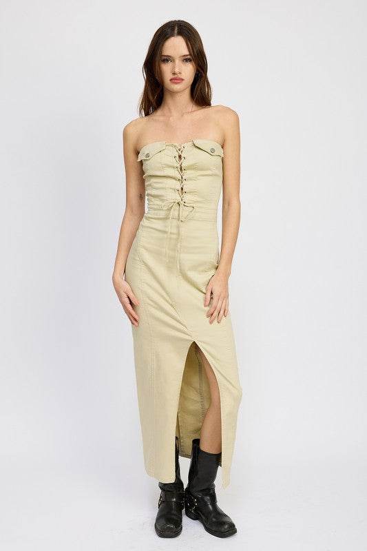 LACE UP CORSET DRESS WITH FRONT SLIT - Shop Style & More | Fresh Looks, Everyday Deals & Free Shipping