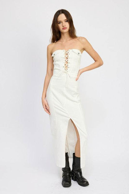 LACE UP CORSET DRESS WITH FRONT SLIT - Shop Style & More | Fresh Looks, Everyday Deals & Free Shipping