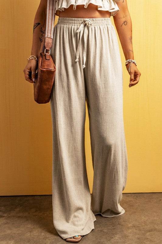 Beige Viscose Linen floor length wide leg pants - Shop Style & More | Fresh Looks, Everyday Deals & Free Shipping