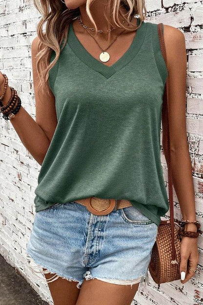Contrast Trim V-Neck Loose Fit Tank Top - Shop Style & More | Fresh Looks, Everyday Deals & Free Shipping