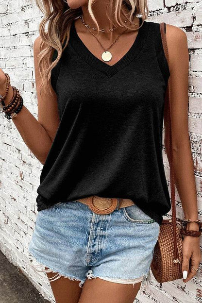 Contrast Trim V-Neck Loose Fit Tank Top - Shop Style & More | Fresh Looks, Everyday Deals & Free Shipping