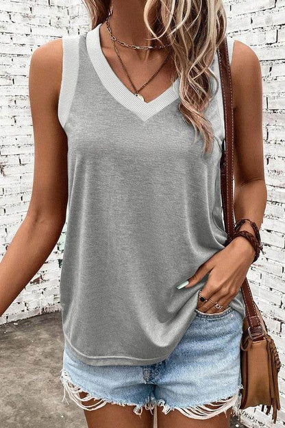 Contrast Trim V-Neck Loose Fit Tank Top - Shop Style & More | Fresh Looks, Everyday Deals & Free Shipping