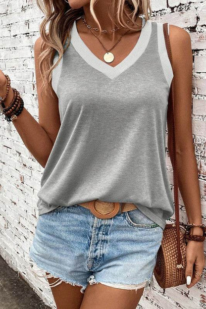 Contrast Trim V-Neck Loose Fit Tank Top - Shop Style & More | Fresh Looks, Everyday Deals & Free Shipping