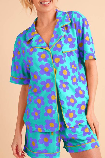 Flower Short Sleeve Shirt Pajamas Set - Shop Style & More | Fresh Looks, Everyday Deals & Free Shipping