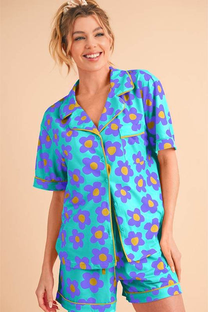 Flower Short Sleeve Shirt Pajamas Set - Shop Style & More | Fresh Looks, Everyday Deals & Free Shipping