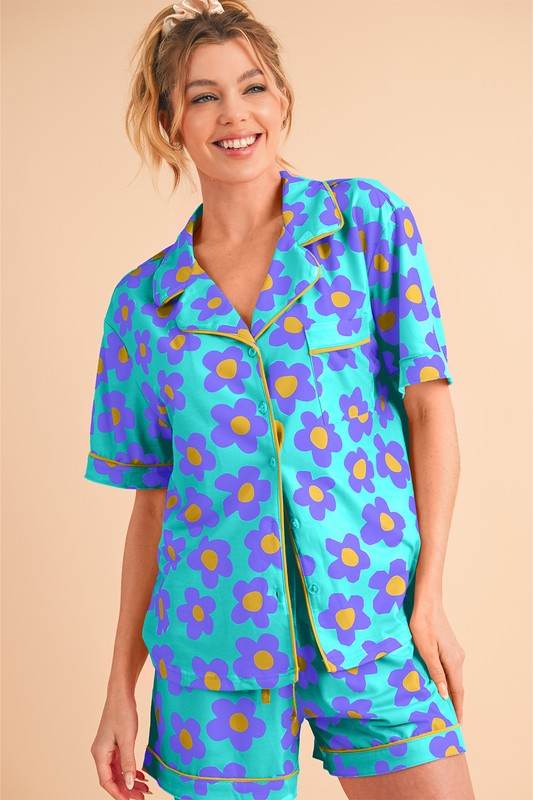 Flower Short Sleeve Shirt Pajamas Set - Shop Style & More | Fresh Looks, Everyday Deals & Free Shipping