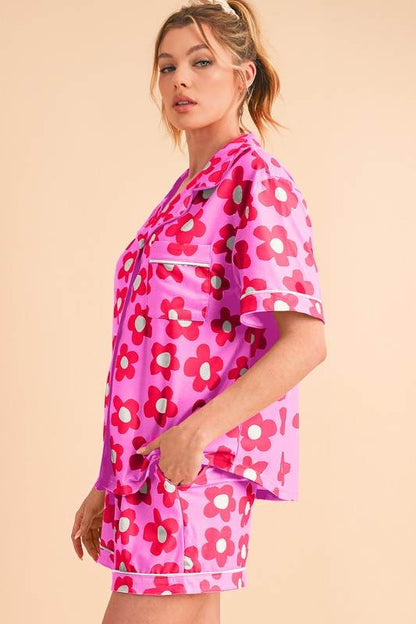 Flower Short Sleeve Shirt Pajamas Set - Shop Style & More | Fresh Looks, Everyday Deals & Free Shipping