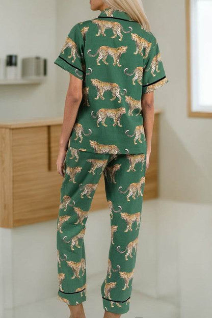 Cheetah Short Sleeve Shirt and Pants Pajama Set - Shop Style & More | Fresh Looks, Everyday Deals & Free Shipping