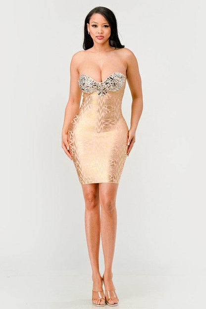 Gilded Glamour Strapless Dress - Shop Style & More | Fresh Looks, Everyday Deals & Free Shipping